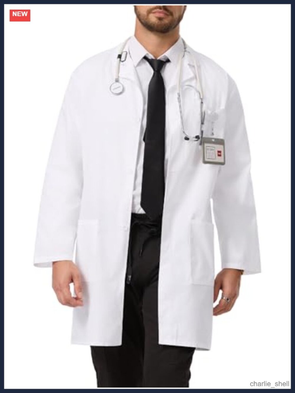Men's Lab Coat Long Sleeve Polyester Cotton Medical 3 Pocket